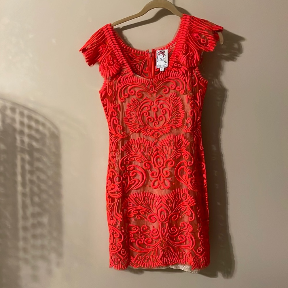 Bright red lace dress